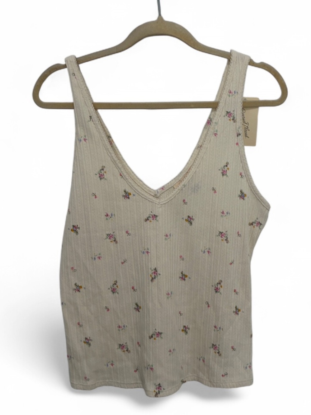 NWT Universal Thread Cream Floral Ribbed V-Neck Tank Top